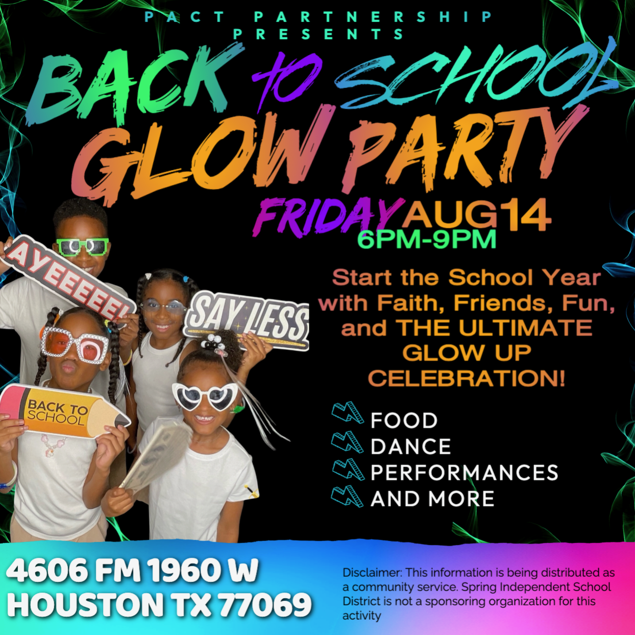 PACT Back to School Glow Party flyer
