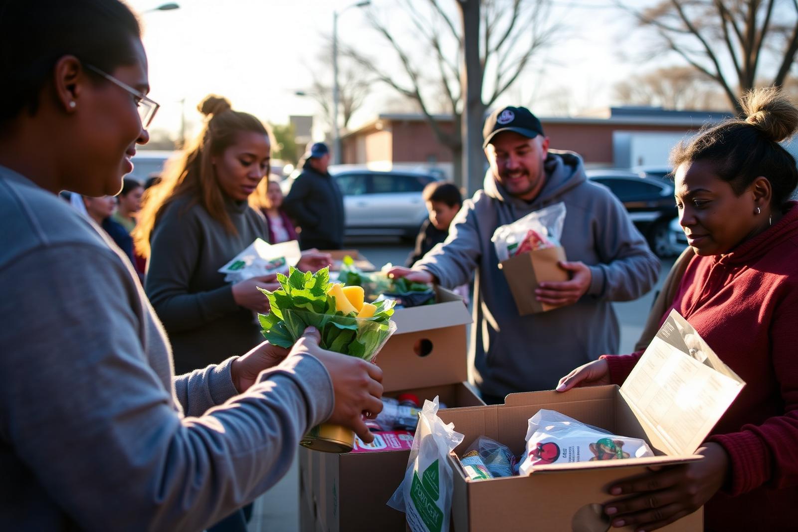 Volunteers distributing food and supplies